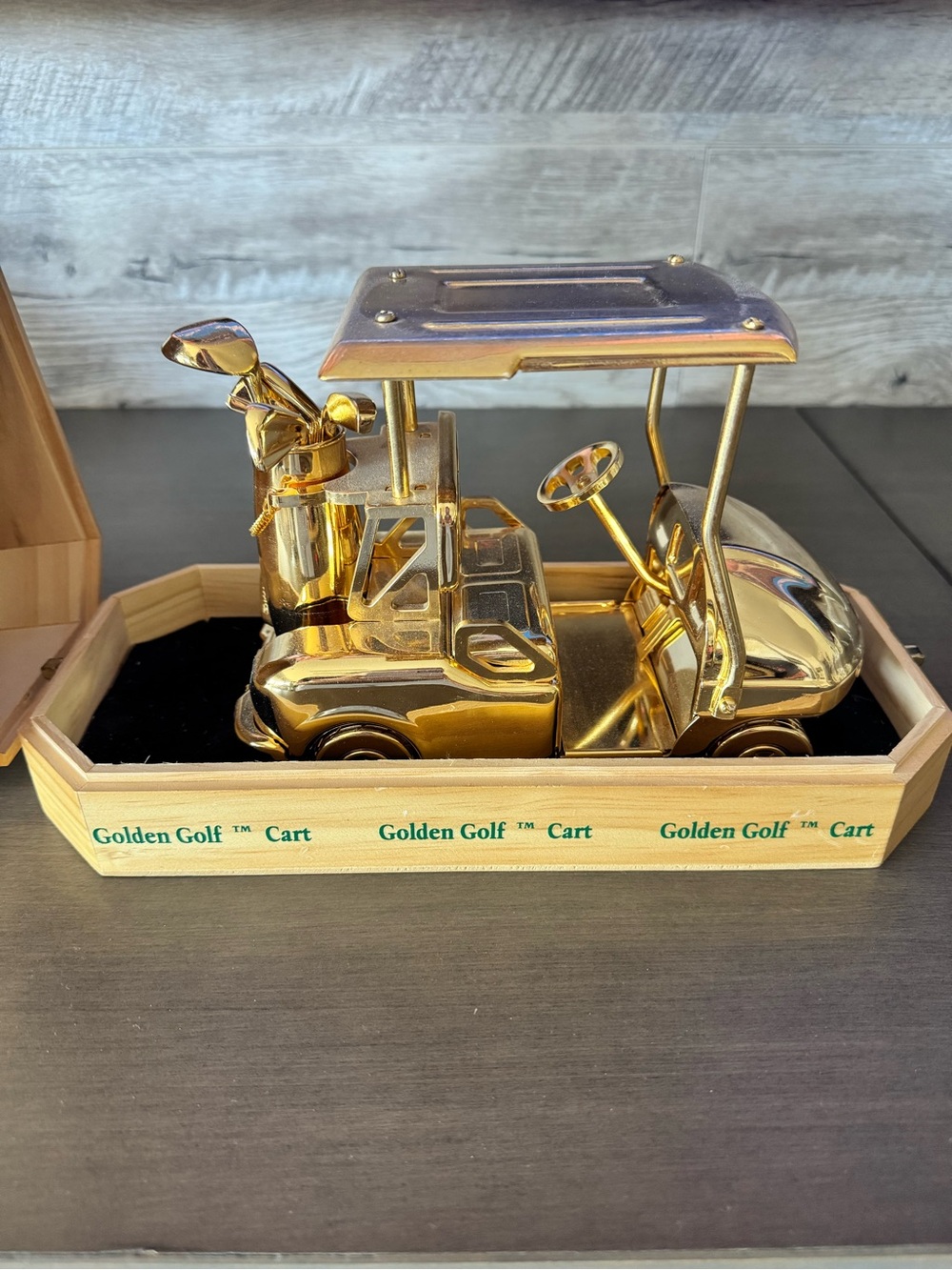 Vintage Golden Golf Cart Figurine - Gold Plated